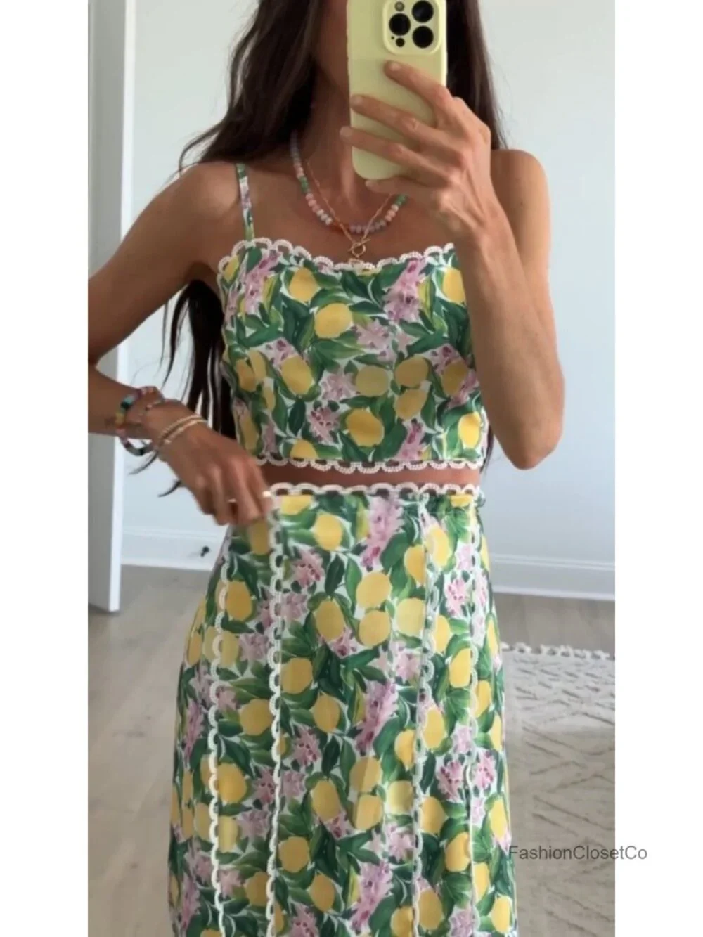 Women's 2 Piece Floral Crop Top and High Waisted Maxi Skirt Set